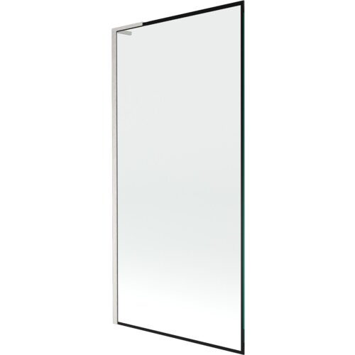 Szklany parawan nawannowy z czarną ramką i niklowanym uchwytem, o wymiarach 90 x 150 cm. Produkt ma prosty, nowoczesny design z jednoskrzydłową konstrukcją.