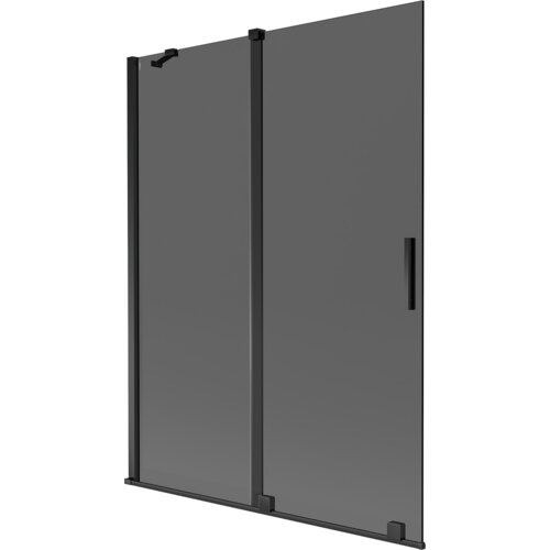 Dwuskrzydłowy, rozsuwany parawan nawannowy w kolorze grafitowym i czarnym, o wymiarach 130 x 150 cm, z prostokątnymi uchwytami i minimalistycznym designem. Produkt ma oznaczenie 896-130-000-41-70.