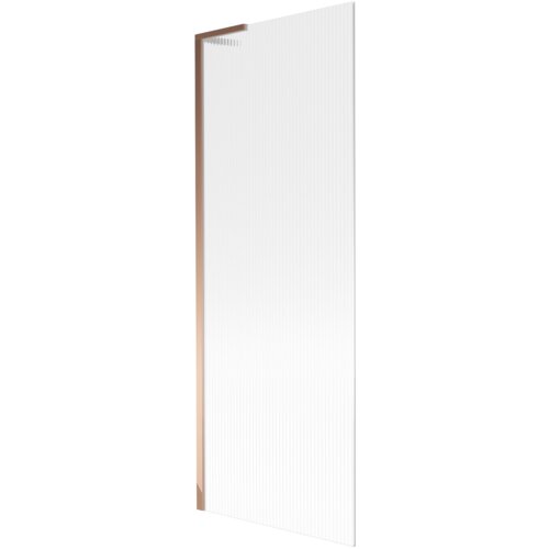 Na zdjęciu znajduje się jednoskrzydłowy parawan nawannowy o wymiarach 70 x 150 cm z prążkowaną powierzchnią i ramą w kolorze różowego złota. Produkt jest oznaczony jako "Mexen Next L".