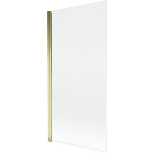 Przedstawiony jest przezroczysty, jednoskrzydłowy parawan nawannowy o złotym wykończeniu. Produkt ma wymiary 90 x 150 cm.