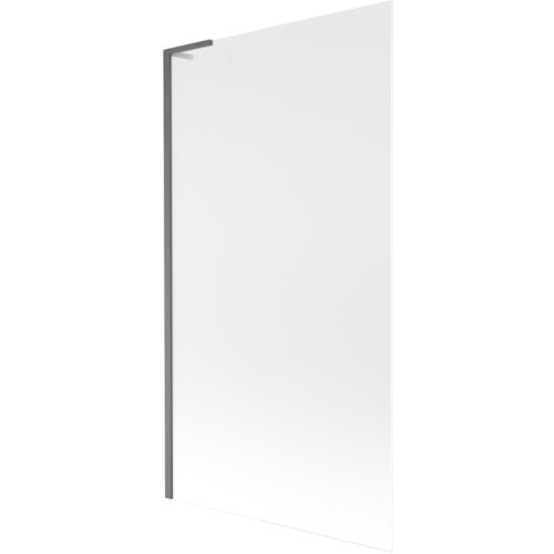 Na zdjęciu widoczny jest jednoskrzydłowy parawan nawannowy o wymiarach 100 x 150 cm, wykonany z matowego szkła w kolorze gun gray szczotkowanym. Produkt ma prostą, nowoczesną konstrukcję z metalowym uchwytem.