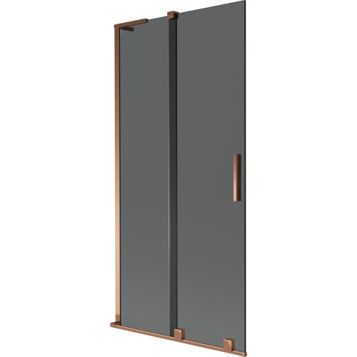 Dwuskrzydłowy parawan nawannowy w kolorze grafitowym z elementami w odcieniu różowego złota, posiada prostokątną, pionową rączkę. Produkt ma minimalistyczny design z metalowymi ramkami i uchwytami.