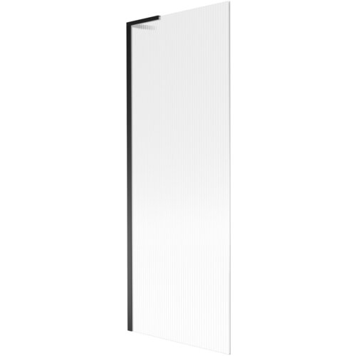 Przedstawiony jest parawan nawannowy o wymiarach 70 x 150 cm z czarną ramą i pionowymi prążkami na powierzchni szkła. Produkt ma prosty, nowoczesny design.