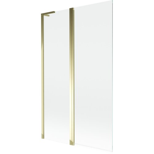 Przezroczysty, dwuskrzydłowy parawan nawannowy o złotych ramach, o wymiarach 110 x 150 cm. Produkt ma prosty, nowoczesny design z gładką powierzchnią szkła.
