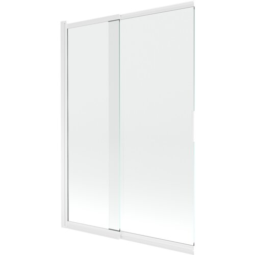 Przesuwany, dwuskrzydłowy parawan nawannowy o wymiarach 120 x 150 cm, wykonany z przezroczystego szkła, z białymi ramami. Produkt ma prosty, nowoczesny design i jest oznaczony numerem 891-120-002-20-00.