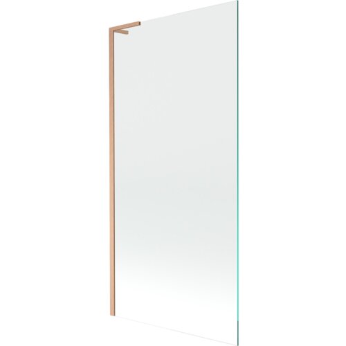 Przedstawiony jest parawan nawannowy o wymiarach 90 x 150 cm, wykonany z transparentnego szkła z miedzianymi, szczotkowanymi elementami. Produkt to "Mexen Next L parawan nawannowy 1-skrzydłowy".