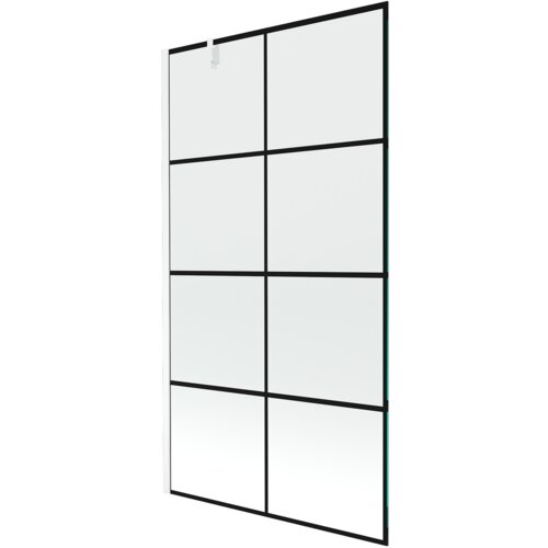 Na zdjęciu znajduje się parawan nawannowy z czarną kratką, składający się z jednego skrzydła. Produkt ma wymiary 100 x 150 cm i jest w kolorze białym.