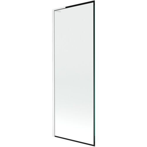 Przesłane zdjęcie przedstawia prostokątny parawan nawannowy z jedną szklaną taflą, otoczoną czarną ramką. Produkt ma minimalistyczny design z białymi i czarnymi elementami.