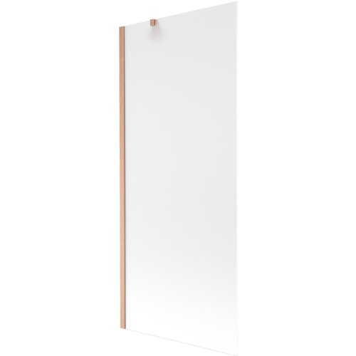 Szklany parawan nawannowy o wymiarach 80 x 150 cm z matowym wykończeniem i miedzianymi, szczotkowanymi elementami. Produkt ma prostokątny kształt i jednoskrzydłową konstrukcję.