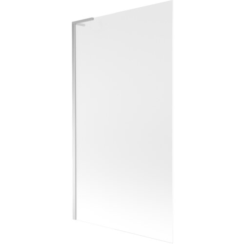 Przezroczysty parawan nawannowy z jednym skrzydłem, wykonany z matowego szkła, z chromowanymi elementami mocującymi. Produkt ma wymiary 100 x 150 cm.