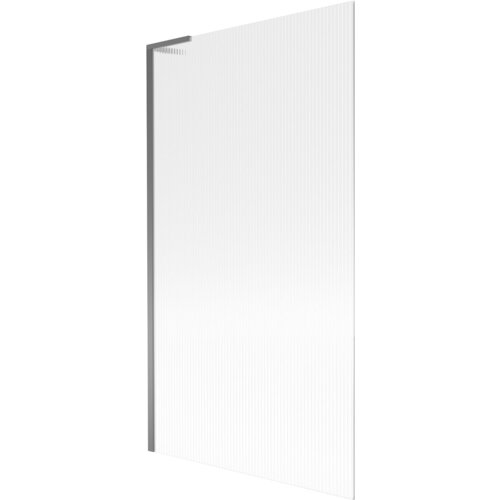 Przesłane zdjęcie przedstawia jednoskrzydłowy parawan nawannowy o wymiarach 100 x 150 cm z prążkowaną powierzchnią i metalicznym wykończeniem w kolorze gun metal. Produkt ma prostą, nowoczesną konstrukcję z widocznym pionowym uchwytem.