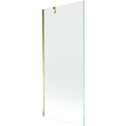 Przezroczysty parawan nawannowy z jednym skrzydłem, o złotych elementach mocujących, o wymiarach 80 x 150 cm. Produkt ma minimalistyczny design i jest wykonany z przezroczystego szkła.