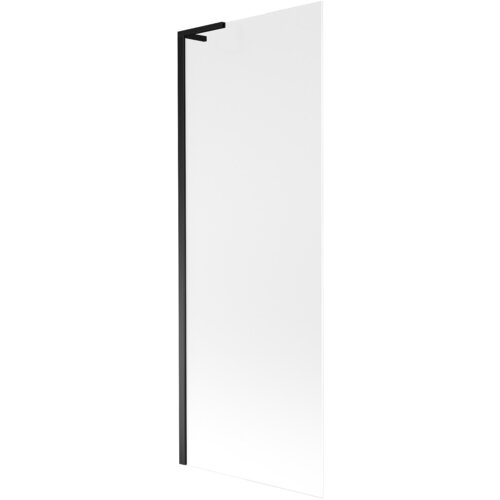 Szklany parawan nawannowy o matowej powierzchni z czarną ramą, prostokątny, jednoskrzydłowy. Produkt ma minimalistyczny design i jest przeznaczony do montażu na wannie.