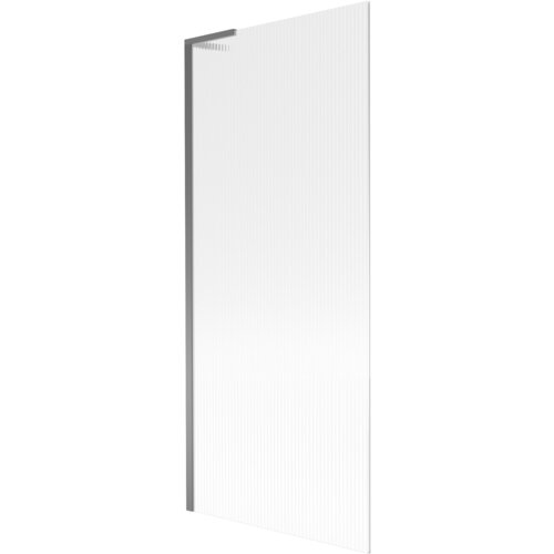 Na zdjęciu znajduje się parawan nawannowy o wymiarach 80 x 150 cm z prążkowaną powierzchnią i metalicznym wykończeniem w kolorze gun metal. Produkt jest jednoskrzydłowy, a jego konstrukcja jest prosta i nowoczesna.