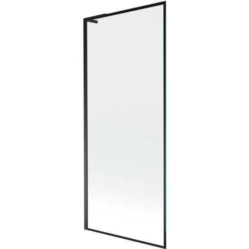 Szklany parawan nawannowy z czarną ramką, o prostokątnym kształcie, z jednym skrzydłem. Produkt ma minimalistyczny design i przezroczystą powierzchnię.