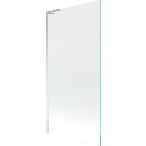 Przezroczysty parawan nawannowy o wymiarach 90 x 150 cm z chromowanymi elementami, posiada prostokątny uchwyt na górze. Produkt jest jednoskrzydłowy i ma minimalistyczny design.
