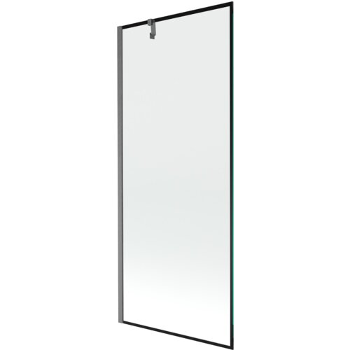 Jednoskrzydłowy parawan nawannowy o wymiarach 80 x 150 cm z czarną ramką i szczotkowanym wykończeniem w kolorze gun gray. Produkt ma prostą, nowoczesną konstrukcję z metalowym uchwytem na górze.