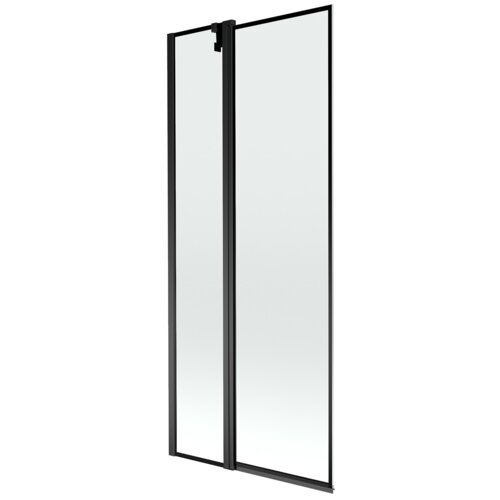 Dwuskrzydłowy parawan nawannowy z czarną ramką, wykonany ze szkła, o wymiarach 80 x 150 cm. Produkt ma prosty, nowoczesny design z wyraźnie zaznaczonymi krawędziami.