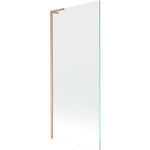 Przezroczysty parawan nawannowy z jednym skrzydłem, o wymiarach 80 x 150 cm, z miedzianymi szczotkowanymi elementami. Produkt "Mexen Next L" ma prostą, nowoczesną konstrukcję.
