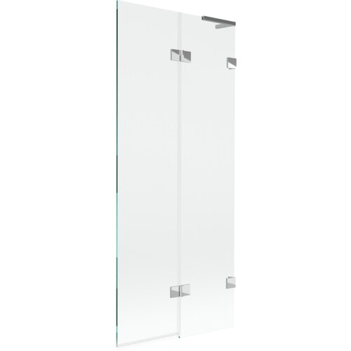 Przezroczysty, dwuskrzydłowy parawan nawannowy z chromowanymi elementami mocującymi. Produkt ma prosty, nowoczesny design i jest oznaczony jako "Mexen Lunar L parawan nawannowy 2-skrzydłowy prawy 80 x 150 cm, transparent, chrom - 897L-080-100-01-00-P".