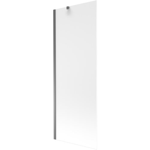 Na zdjęciu widoczny jest prostokątny, jednoskrzydłowy parawan nawannowy o matowej powierzchni, z metalowym uchwytem i ramą w kolorze gun metal. Produkt ma minimalistyczny design i jest przeznaczony do montażu na wannie.