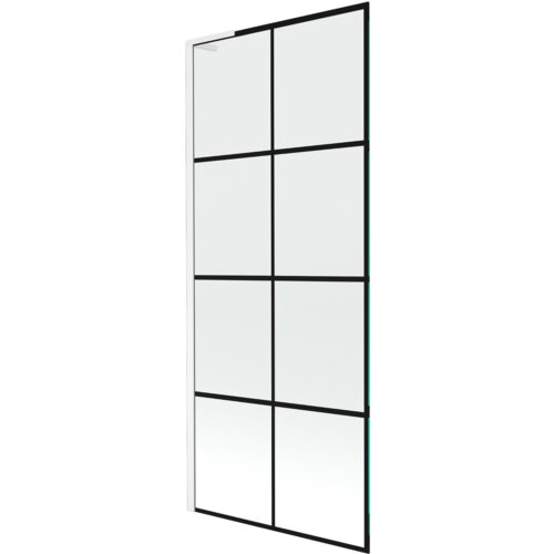 Na zdjęciu znajduje się parawan nawannowy z czarną kratką, o wymiarach 80 x 150 cm, z białą ramą. Produkt ma jednoskrzydłową konstrukcję i jest oznaczony numerem 895-080-000-03-77-20.