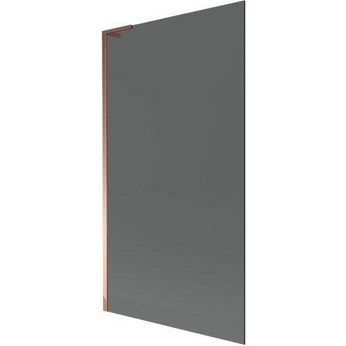 Na zdjęciu znajduje się parawan nawannowy o prostokątnym kształcie, wykonany z ciemnego szkła z ramą w kolorze różowego złota. Produkt ma minimalistyczny design i nie zawiera żadnych widocznych napisów ani logo.