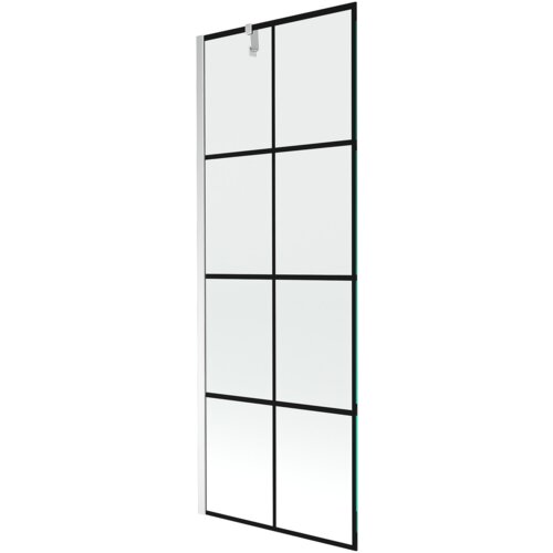 Na zdjęciu znajduje się parawan nawannowy z czarną kratką i chromowanymi elementami, o wymiarach 70 x 150 cm. Produkt ma prostokątny kształt i jest jednoskrzydłowy.