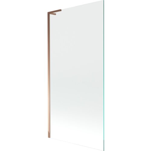 Przezroczysty parawan nawannowy z jednym skrzydłem, o wymiarach 90 x 150 cm, z elementami w kolorze różowego złota. Produkt ma prostą, nowoczesną formę z metalowym uchwytem.