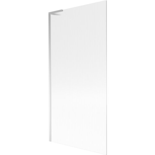Na zdjęciu znajduje się jednoskrzydłowy parawan nawannowy o wymiarach 90 x 150 cm z prążkowaną powierzchnią i chromowanymi elementami. Produkt jest oznaczony jako "Mexen Next L".