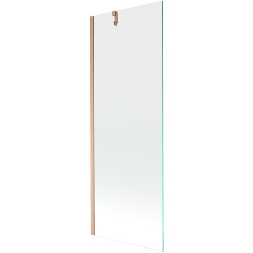 Przezroczysty parawan nawannowy z jednym skrzydłem, o wymiarach 70 x 150 cm, z elementami w kolorze miedzi szczotkowanej. Produkt ma prostą, nowoczesną formę z metalowym uchwytem na górze.