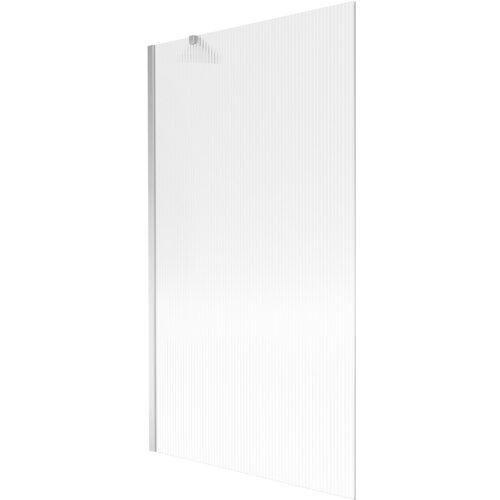 Przesłane zdjęcie przedstawia jednoskrzydłowy parawan nawannowy o wymiarach 100 x 150 cm z pionowymi prążkami i chromowanymi elementami. Produkt jest oznaczony jako "Mexen Next parawan nawannowy 1-skrzydłowy 100 x 150 cm, prążki, chrom - 895-100-000-00-09-01".