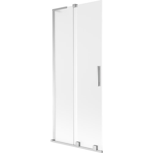 Dwuskrzydłowy, rozsuwany parawan nawannowy o wymiarach 80 x 150 cm, wykonany z mrożonego szkła i chromowanych elementów, z pionowym uchwytem. Produkt oznaczony jako "Mexen Velar L parawan nawannowy 2-skrzydłowy rozsuwany 80 x 150 cm, szron, chrom - 896-080-003-31-01".