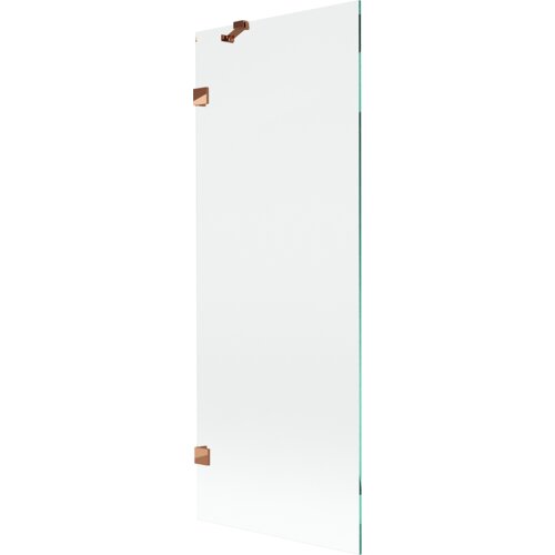 Przezroczysty parawan nawannowy z jednym skrzydłem, o wymiarach 70 x 150 cm, z elementami w kolorze różowego złota. Produkt ma prosty, nowoczesny design z widocznymi metalowymi uchwytami.