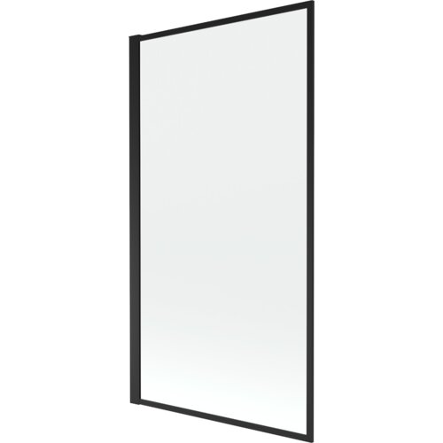 Na zdjęciu znajduje się prostokątny parawan nawannowy z jedną szklaną taflą, otoczony czarną ramką. Produkt ma minimalistyczny design i jest przeznaczony do montażu na wannie.