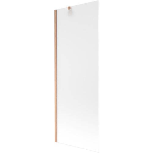 Na zdjęciu znajduje się jednoskrzydłowy parawan nawannowy o wymiarach 70 x 150 cm, wykonany z matowego szkła z elementami w kolorze szczotkowanej miedzi. Produkt ma prosty, nowoczesny design z widocznym uchwytem na górze.