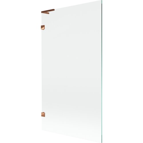 Przezroczysty parawan nawannowy z jednym skrzydłem, o wymiarach 100 x 150 cm, z elementami w kolorze różowego złota. Produkt jest prosty i nowoczesny, bez widocznych napisów czy logo.