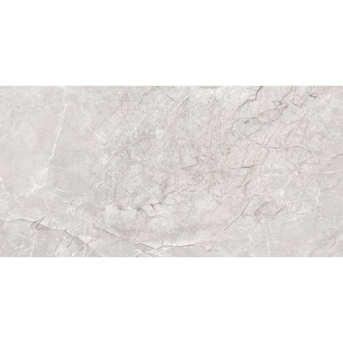 Płytka podłogowo-ścienna o wymiarach 120 x 60 cm z wzorem przypominającym marmur, w odcieniach jasnej szarości z delikatnymi żyłkami i teksturą. Produkt to "Mexen Dolca Bianco gres szkliwiony rekt. G1, carving - TL427-120-060-01".