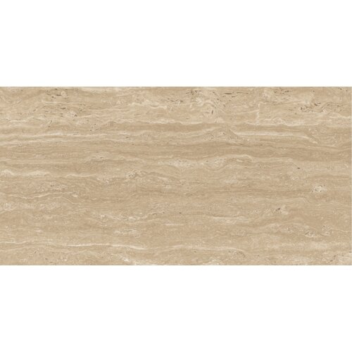 Beżowa płytka podłogowo-ścienna o matowym wykończeniu, z widocznym wzorem przypominającym naturalny kamień, o wymiarach 120 x 60 cm. Produkt to "Mexen Neo Travertino Beige gres szkliwiony rekt. G1, TL302-120-060-00".