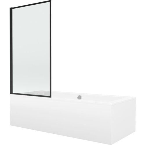 Mexen Cube wanna prostokątna 170 x 80 cm z obudową i parawanem 1-skrzydłowym 80 cm, czarny wzór - 550517080X9308017070