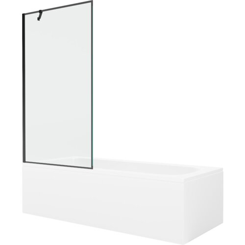 Prostokątna wanna z obudową i jednoskrzydłowym parawanem w czarnym wzorze. Produkt oznaczony jako "Mexen Vega wanna prostokątna 170 x 70 cm z obudową i parawanem 1-skrzydłowym 90 cm, czarny wzór - 550117070X9509007070".