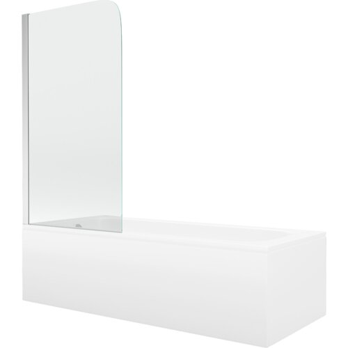 Prostokątna wanna z białą obudową i przezroczystym, jednoskrzydłowym parawanem o chromowanych elementach. Produkt ma wymiary 180 x 80 cm.