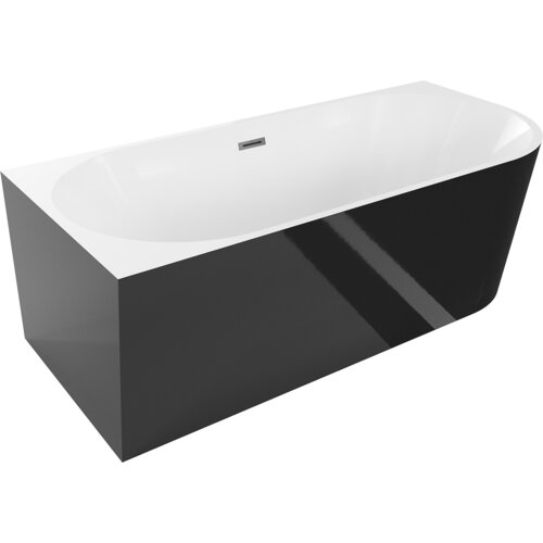 Mexen Mia wanna wolnostojąca narożna lewa 160 x 75 cm, biała/czarna, przelew gun metal - 52691607575L-95