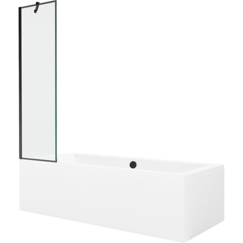 Mexen Cube wanna prostokątna 170 x 80 cm z obudową i parawanem 1-skrzydłowym 50 cm, czarny wzór - 550517080X9505007070