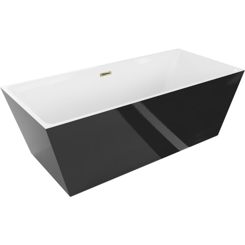 Biała wanna wolnostojąca z czarną zewnętrzną powierzchnią i złotym przelewem. Produkt oznaczony jako "Mexen Lita wanna wolnostojąca 170 x 75 cm, biała/czarna, przelew złoty - 52121707575-50".
