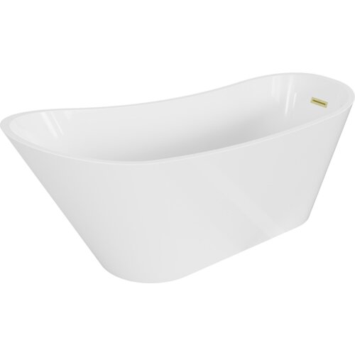 Biała wanna wolnostojąca o eleganckim, zaokrąglonym kształcie z widocznym złotym szczotkowanym przelewem. Produkt ma wymiary 170 x 75 cm.