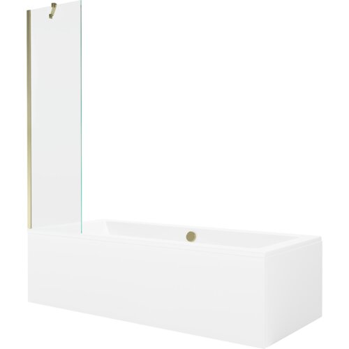 Mexen Cube wanna prostokątna 180 x 80 cm z obudową i parawanem 1-skrzydłowym 50 cm, transparent, złoty - 550518080X9505000050