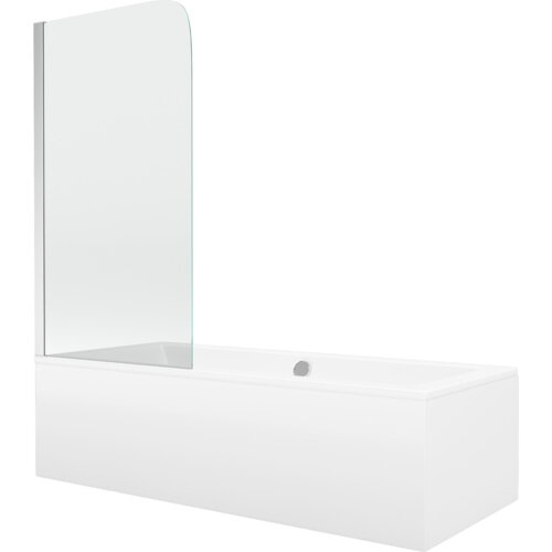 Mexen Cube wanna prostokątna 170 x 80 cm z obudową i parawanem 1-skrzydłowym 75 cm, transparent, chrom - 550517080X9007510100