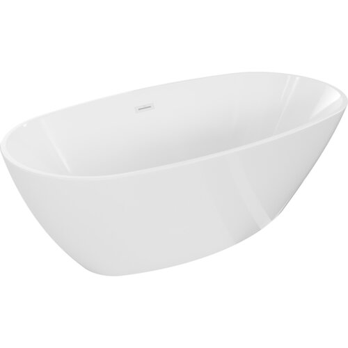 Biała, wolnostojąca wanna o opływowym kształcie z widocznym przelewem. Produkt to "Mexen Eris wanna wolnostojąca 180 x 95 cm, biała, przelew biały - 53441809500-20".