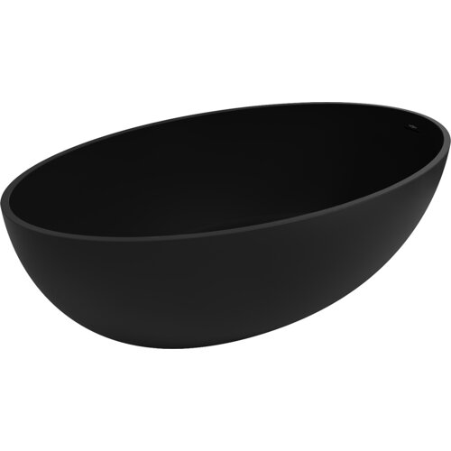 Czarna, matowa wanna wolnostojąca o owalnym kształcie, wykonana z konglomeratu. Produkt ma gładką powierzchnię i minimalistyczny design.